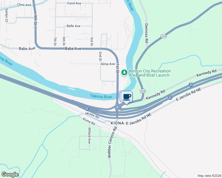 map of restaurants, bars, coffee shops, grocery stores, and more near 105 Abby Avenue in Benton City