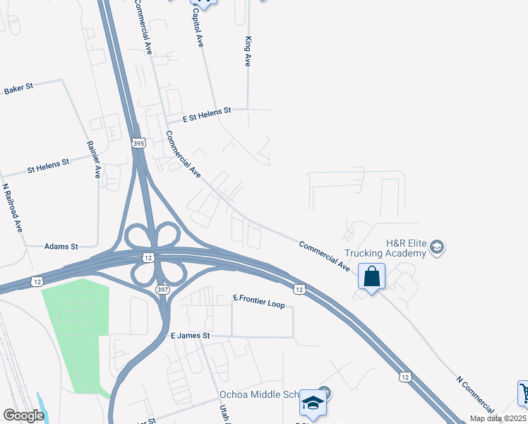 map of restaurants, bars, coffee shops, grocery stores, and more near C Street in Pasco