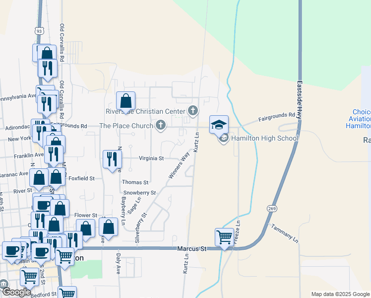 map of restaurants, bars, coffee shops, grocery stores, and more near 113 Winners Way in Hamilton