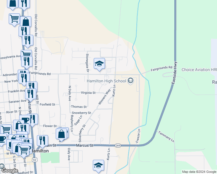 map of restaurants, bars, coffee shops, grocery stores, and more near 113 Winners Way in Hamilton