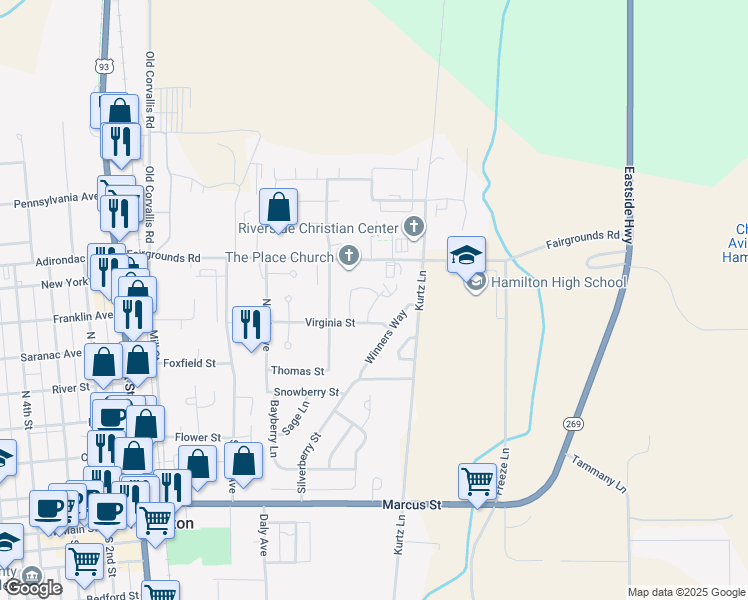 map of restaurants, bars, coffee shops, grocery stores, and more near 113 Winners Way in Hamilton