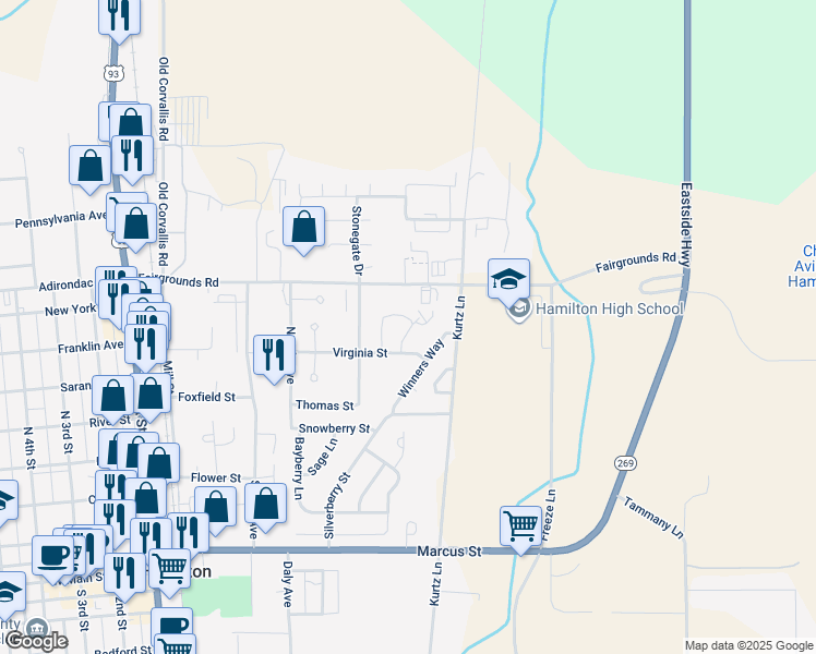 map of restaurants, bars, coffee shops, grocery stores, and more near 113 Winners Way in Hamilton