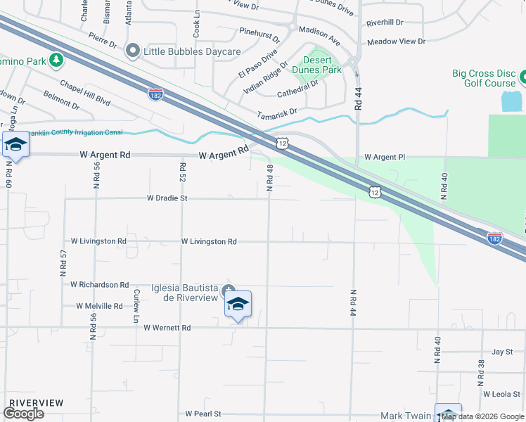map of restaurants, bars, coffee shops, grocery stores, and more near 2808 North Road 48 in Pasco