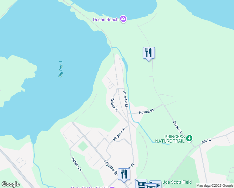 map of restaurants, bars, coffee shops, grocery stores, and more near 80 Rateau Street in Sydney Mines