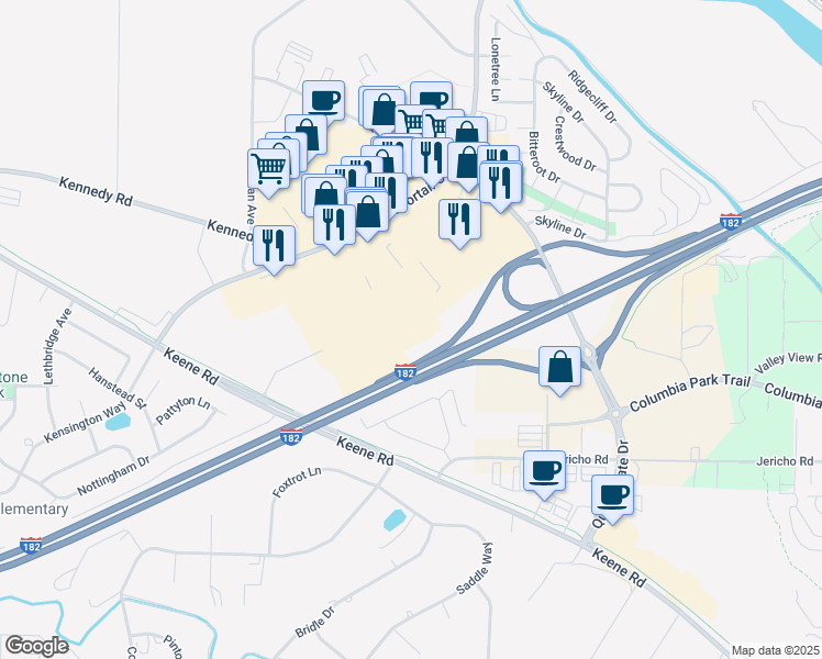 map of restaurants, bars, coffee shops, grocery stores, and more near 2780 Crimson Way in Richland