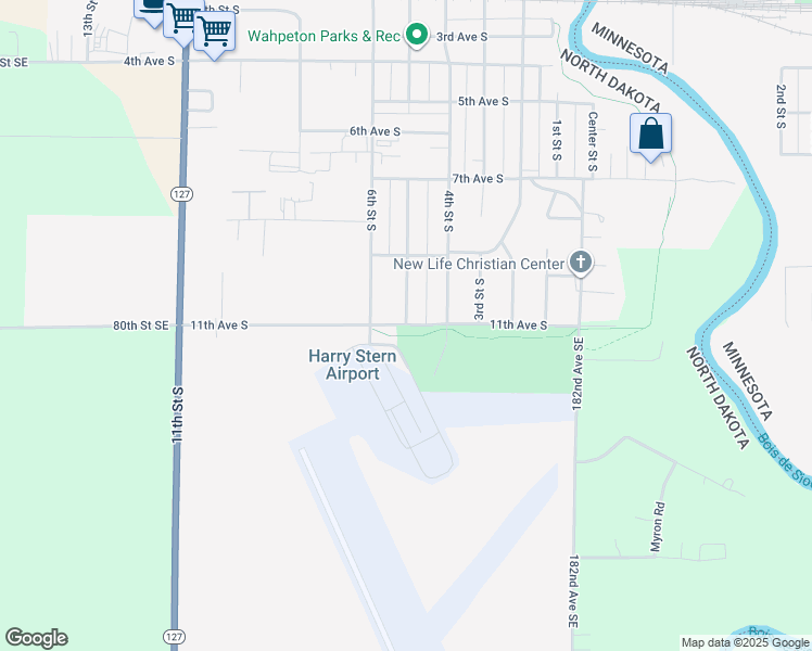 map of restaurants, bars, coffee shops, grocery stores, and more near 1099 5th St S in Wahpeton