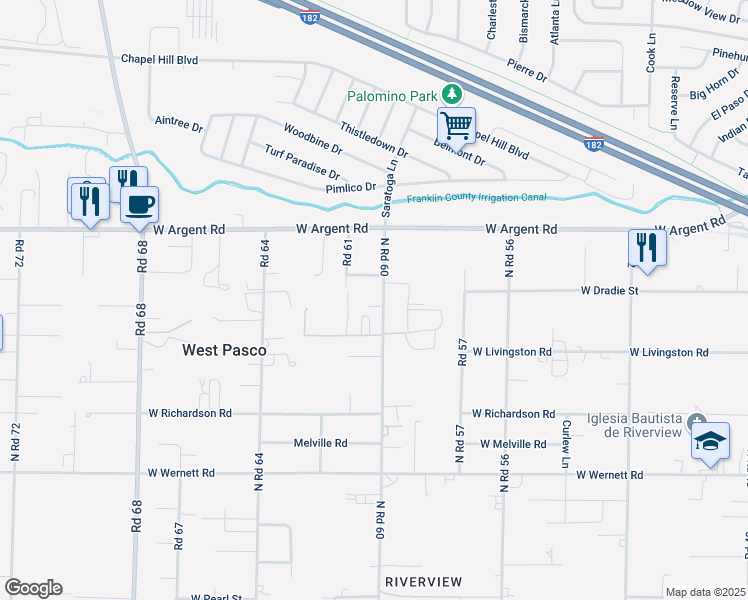 map of restaurants, bars, coffee shops, grocery stores, and more near 2718 North Road 60 in Pasco