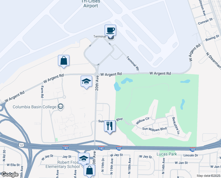 map of restaurants, bars, coffee shops, grocery stores, and more near 2815 St Andrews Loop in Pasco