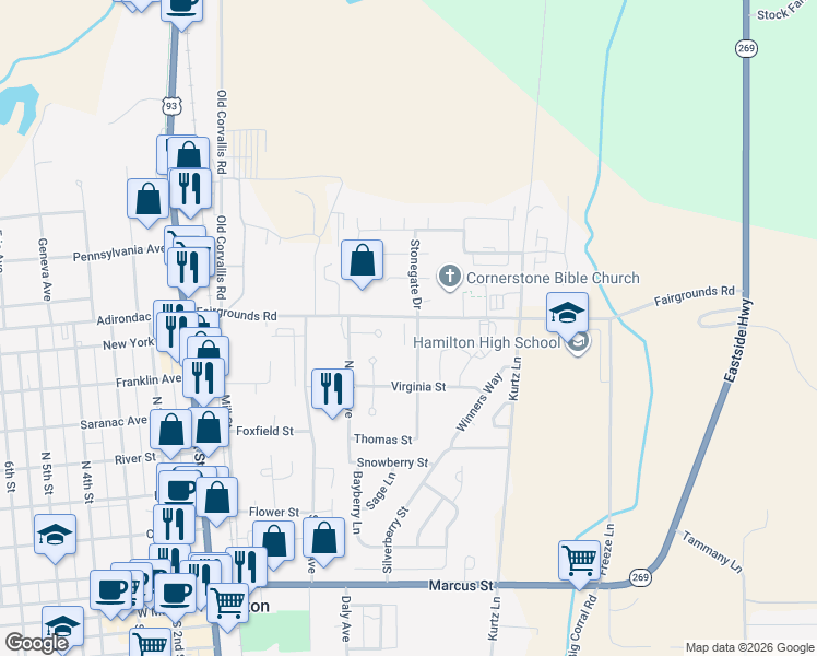 map of restaurants, bars, coffee shops, grocery stores, and more near 103 Alice Avenue in Hamilton