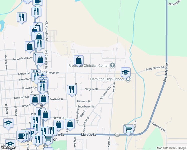 map of restaurants, bars, coffee shops, grocery stores, and more near 104 Alice Avenue in Hamilton