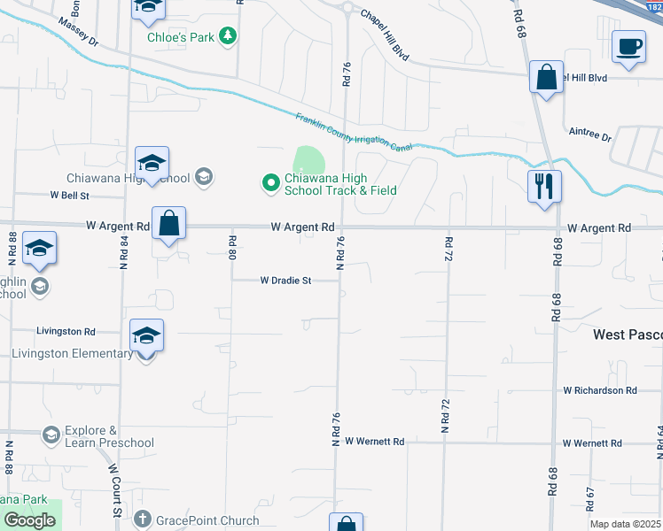map of restaurants, bars, coffee shops, grocery stores, and more near 7704 West Argent Road in Pasco
