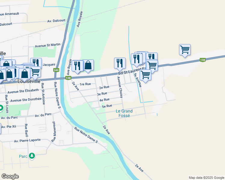 map of restaurants, bars, coffee shops, grocery stores, and more near 371 3e Rue in Louiseville