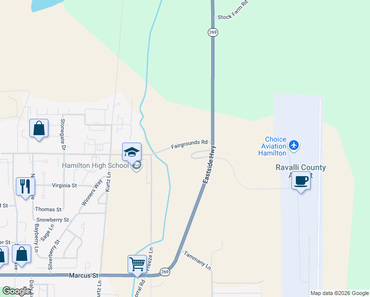 map of restaurants, bars, coffee shops, grocery stores, and more near 405-999 Fairgrounds Road in Hamilton