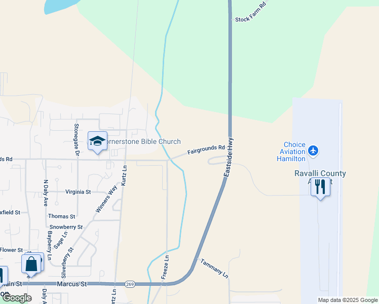 map of restaurants, bars, coffee shops, grocery stores, and more near 405 Fairgrounds Road in Hamilton