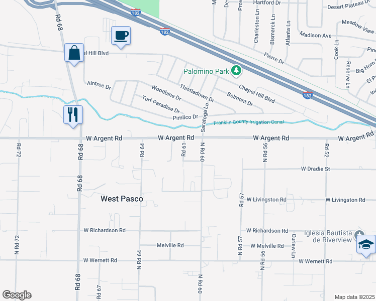 map of restaurants, bars, coffee shops, grocery stores, and more near 3009 Road 61 in Pasco
