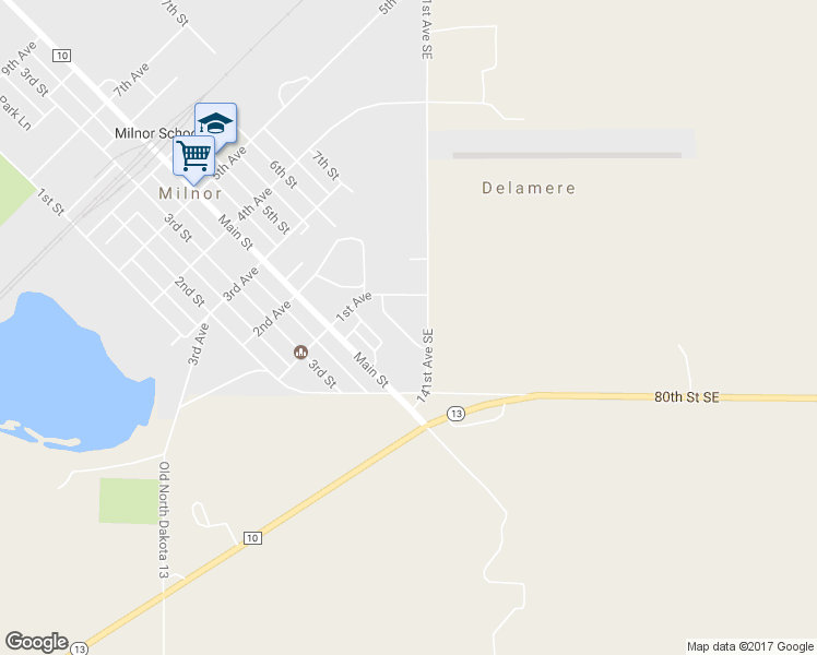 map of restaurants, bars, coffee shops, grocery stores, and more near 54 Greenfield Road in Milnor