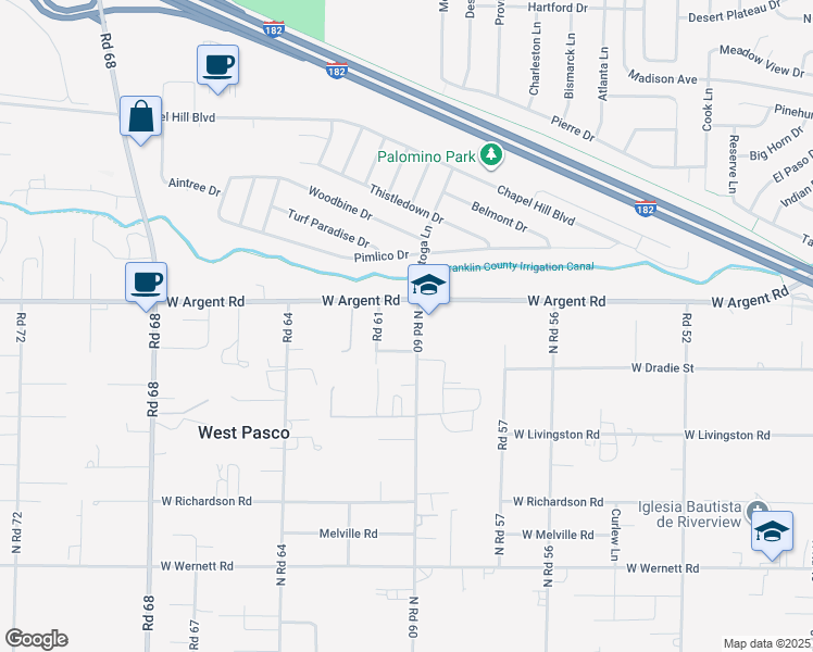 map of restaurants, bars, coffee shops, grocery stores, and more near 3009 Road 61 in Pasco