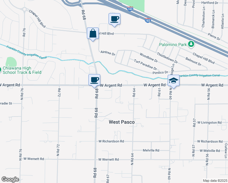 map of restaurants, bars, coffee shops, grocery stores, and more near 6704 W Argent Rd in Pasco