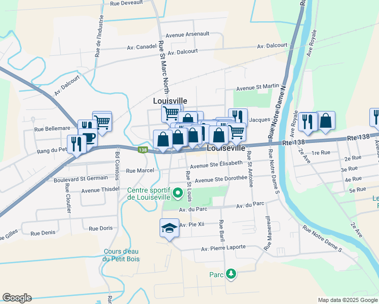 map of restaurants, bars, coffee shops, grocery stores, and more near 331 Avenue Saint Laurent in Louiseville