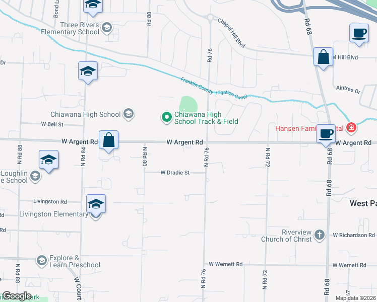 map of restaurants, bars, coffee shops, grocery stores, and more near 7704 W Argent Rd in Pasco