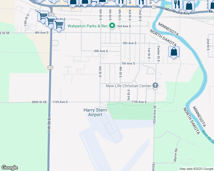 map of restaurants, bars, coffee shops, grocery stores, and more near 901-1099 5th St S in Wahpeton