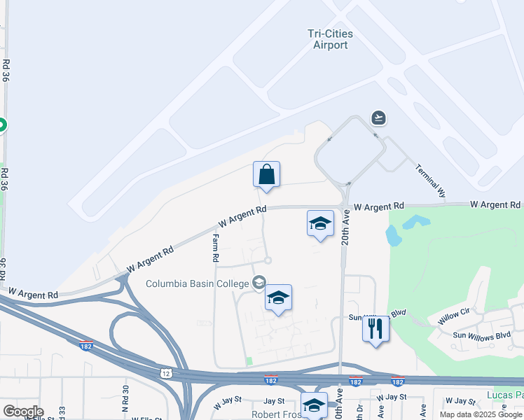 map of restaurants, bars, coffee shops, grocery stores, and more near W Argent Rd & Saraceno Way in Pasco