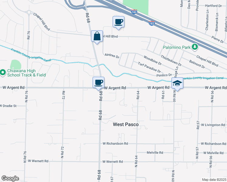 map of restaurants, bars, coffee shops, grocery stores, and more near 6704 West Argent Road in Pasco