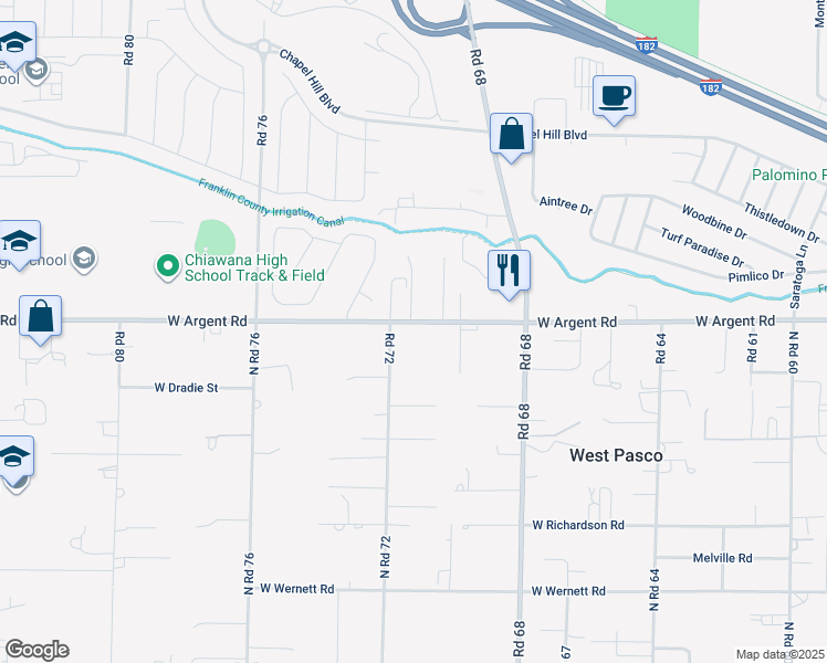 map of restaurants, bars, coffee shops, grocery stores, and more near 7108 West Argent Road in Pasco