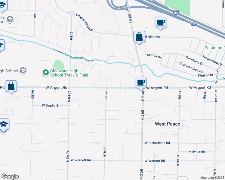 map of restaurants, bars, coffee shops, grocery stores, and more near 7108 West Argent Road in Pasco