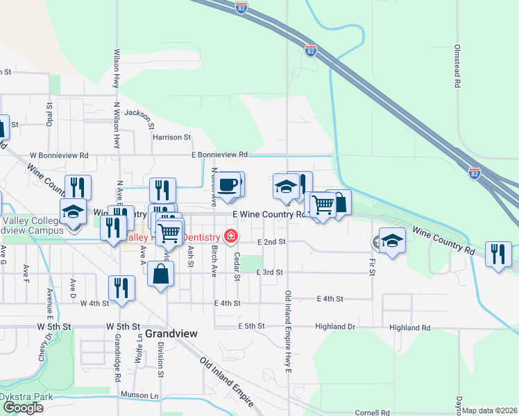 map of restaurants, bars, coffee shops, grocery stores, and more near 312 Washington St in Grandview