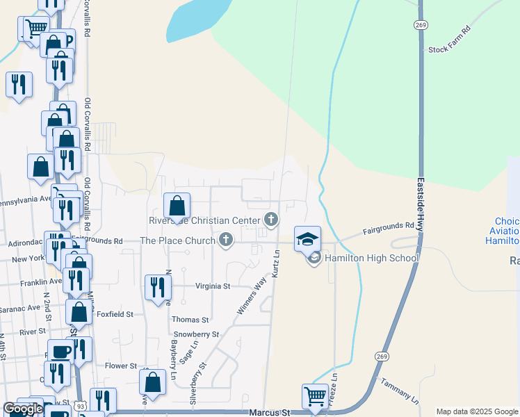 map of restaurants, bars, coffee shops, grocery stores, and more near 125 Pintail Loop in Hamilton