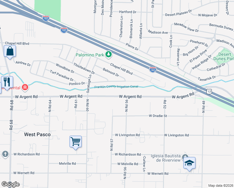 map of restaurants, bars, coffee shops, grocery stores, and more near 5710 Pimlico Drive in Pasco