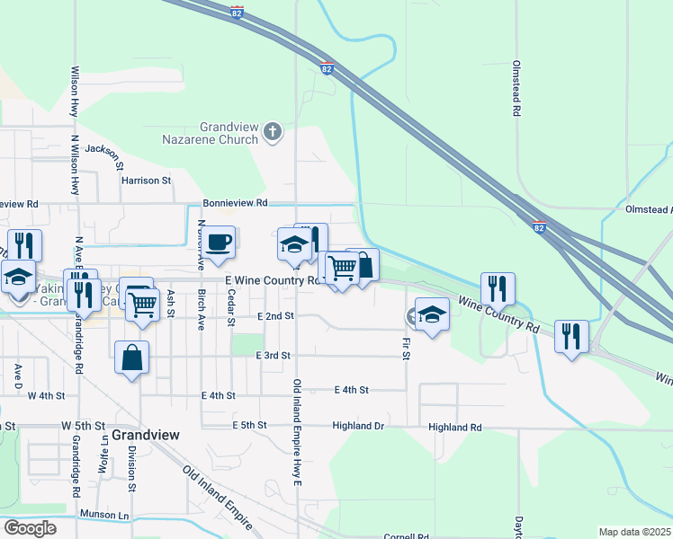 map of restaurants, bars, coffee shops, grocery stores, and more near 700 Washington Street in Grandview