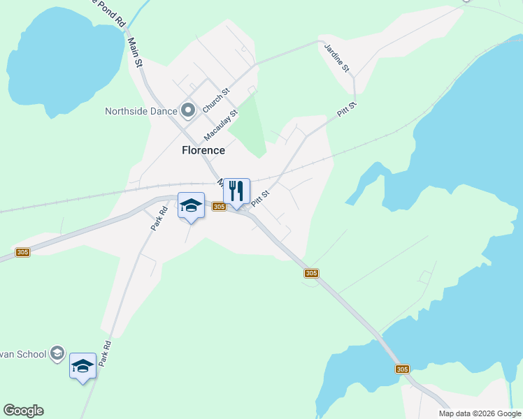 map of restaurants, bars, coffee shops, grocery stores, and more near 12 James Street in Florence
