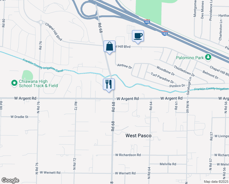 map of restaurants, bars, coffee shops, grocery stores, and more near 3255 Road 68 in Pasco