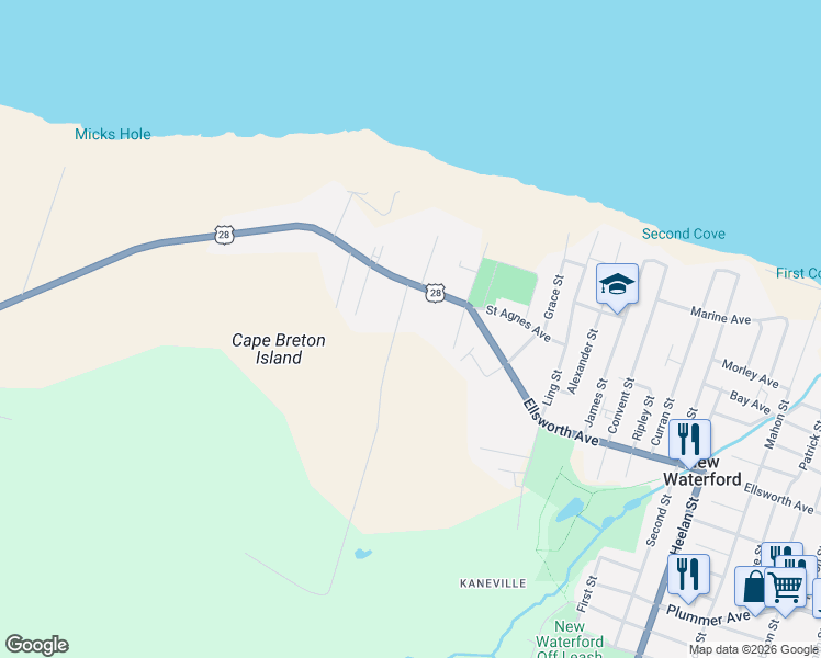 map of restaurants, bars, coffee shops, grocery stores, and more near 10 Kaneville Road in New Waterford