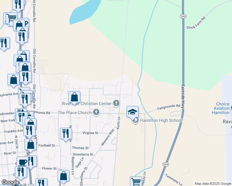 map of restaurants, bars, coffee shops, grocery stores, and more near 125 Pintail Loop in Hamilton