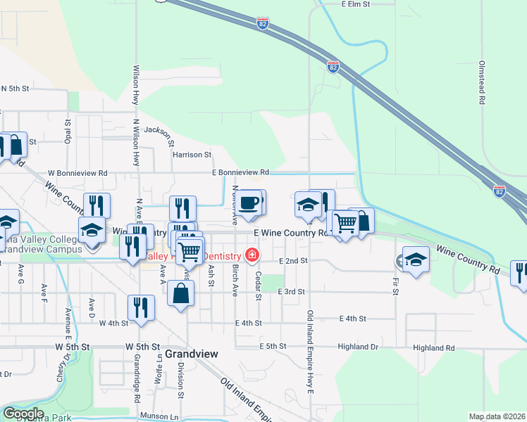 map of restaurants, bars, coffee shops, grocery stores, and more near 312 Washington Street in Grandview
