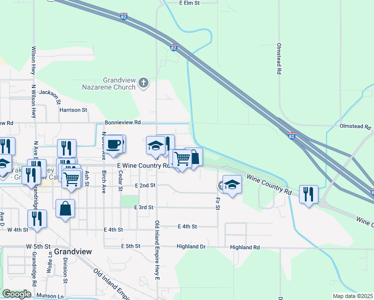 map of restaurants, bars, coffee shops, grocery stores, and more near 700 Washington Street in Grandview