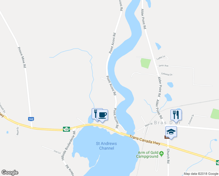 map of restaurants, bars, coffee shops, grocery stores, and more near 57 Point Aconi Road in Bras D'or