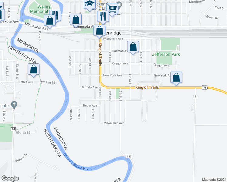 map of restaurants, bars, coffee shops, grocery stores, and more near 608 6th Street South in Breckenridge
