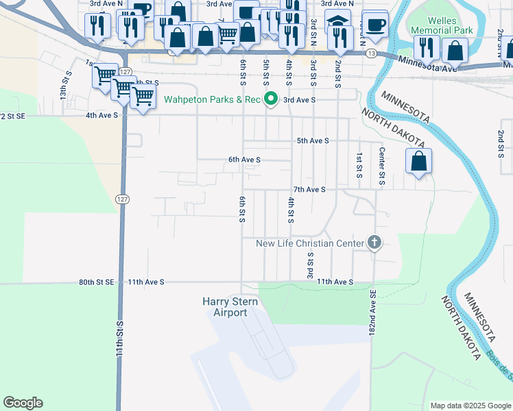 map of restaurants, bars, coffee shops, grocery stores, and more near in Wahpeton