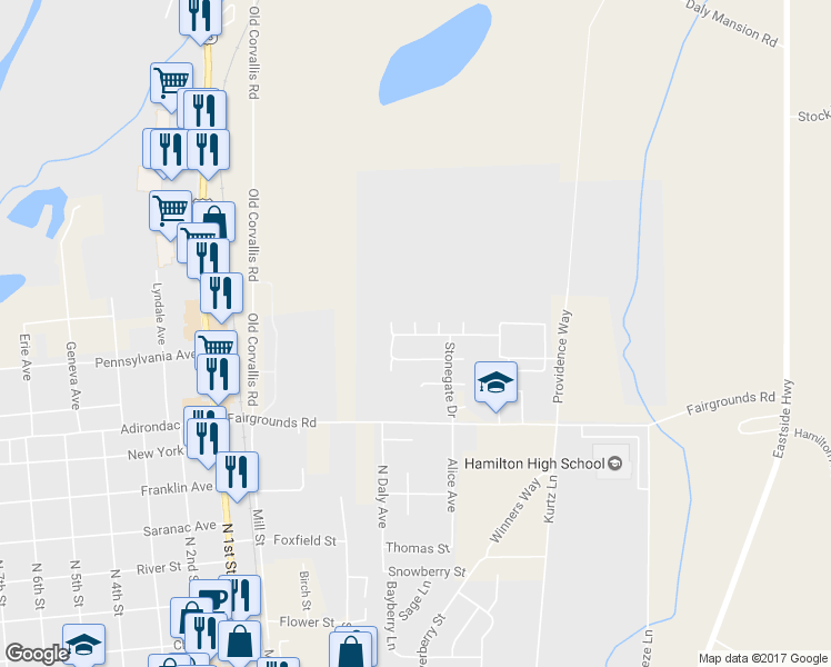 map of restaurants, bars, coffee shops, grocery stores, and more near 112 Dogwood Court in Hamilton