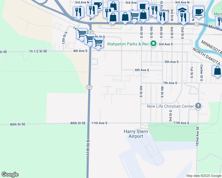 map of restaurants, bars, coffee shops, grocery stores, and more near 901 8th Avenue South in Wahpeton