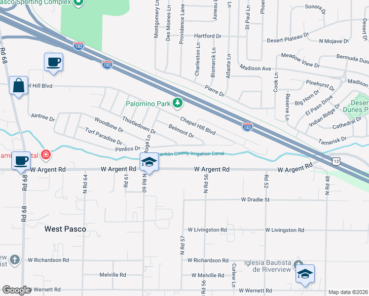 map of restaurants, bars, coffee shops, grocery stores, and more near 5710 Pimlico Drive in Pasco