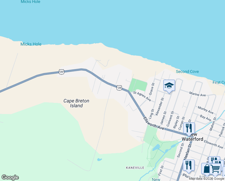 map of restaurants, bars, coffee shops, grocery stores, and more near 6 Kaneville Road in New Waterford