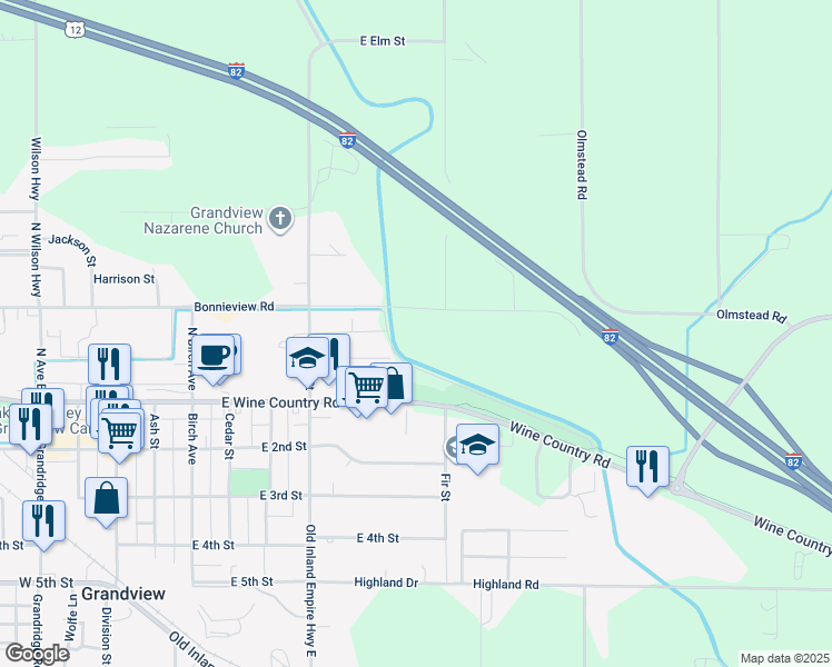 map of restaurants, bars, coffee shops, grocery stores, and more near 760 E Bonnieview Rd in Grandview