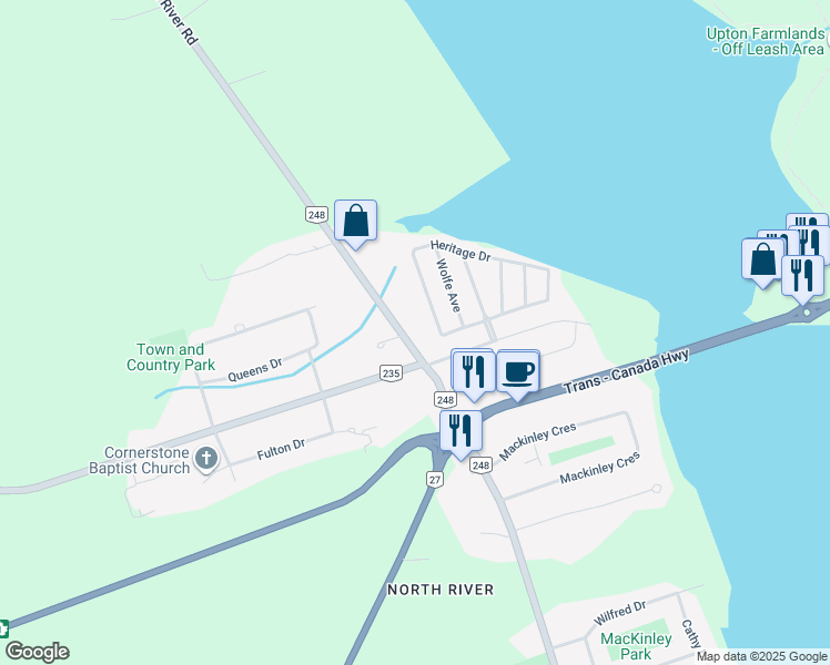 map of restaurants, bars, coffee shops, grocery stores, and more near 40 Warren Grove Road in Warren Grove