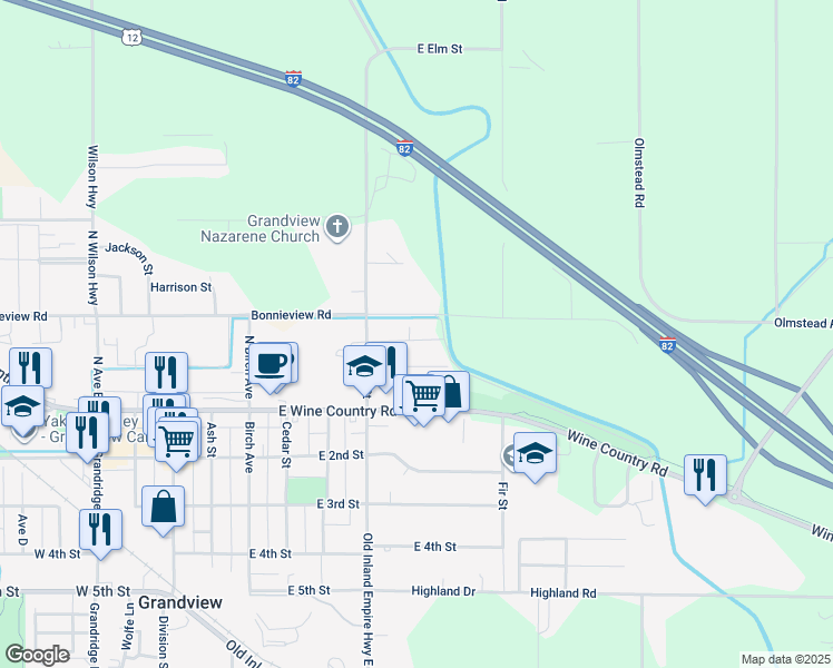 map of restaurants, bars, coffee shops, grocery stores, and more near 700-760 E Bonnieview Rd in Grandview