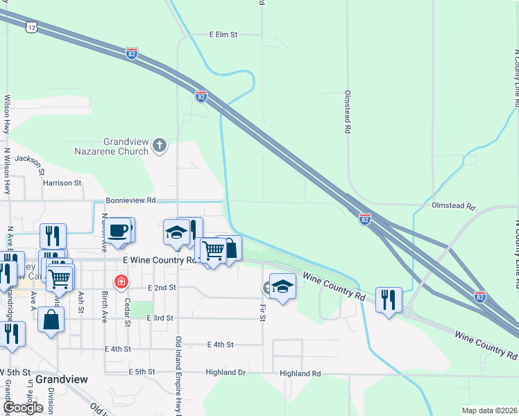 map of restaurants, bars, coffee shops, grocery stores, and more near 868 E Bonnieview Rd in Grandview